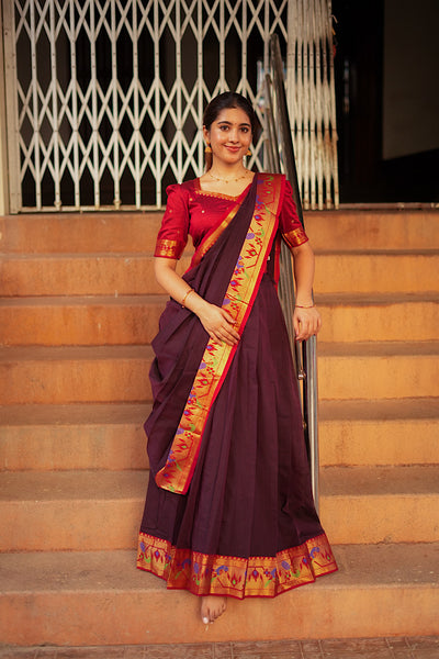 Full-length view of the multiway ethnic dress styled as a traditional half saree
