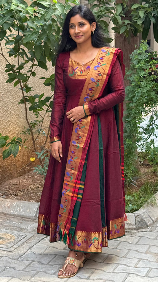 Saritha - Red Pythani Side Panel Anarkali 2 Pcs Set