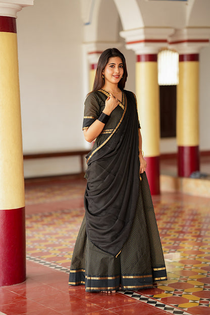 Back and side drape style of the black fusion wear dress with dupatta
