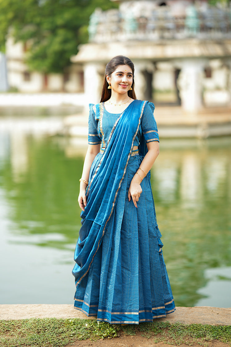 Multiway ethnic crop top skirt set draped elegantly like a traditional half saree