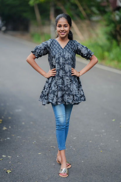 Aarna - Black Cotton Peplum Top