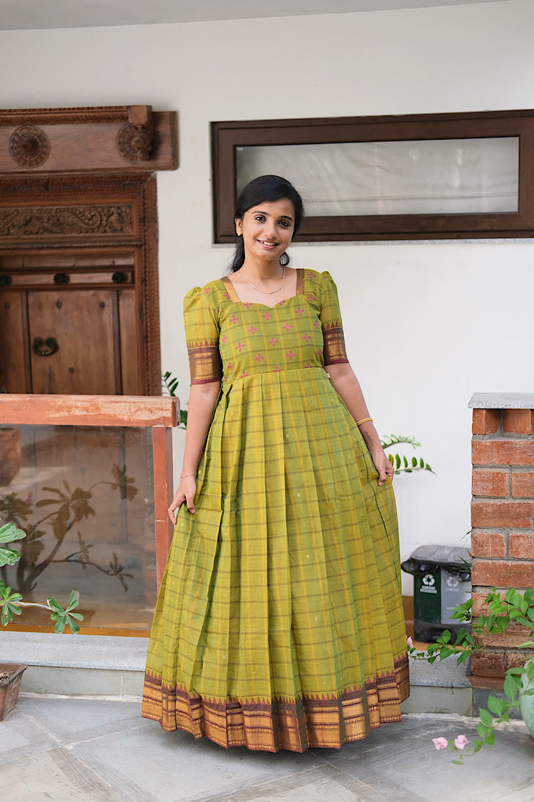 Akshara - Tea Green Cotton Multiwear Ethnic Set