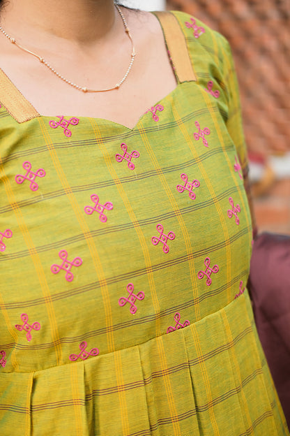 Akshara - Tea Green Cotton Multiwear Ethnic Set