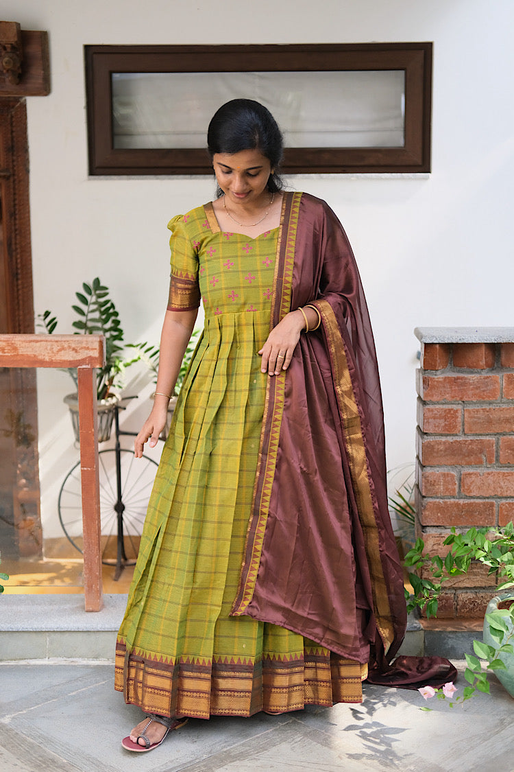 Akshara - Tea Green Cotton Multiwear Ethnic Set