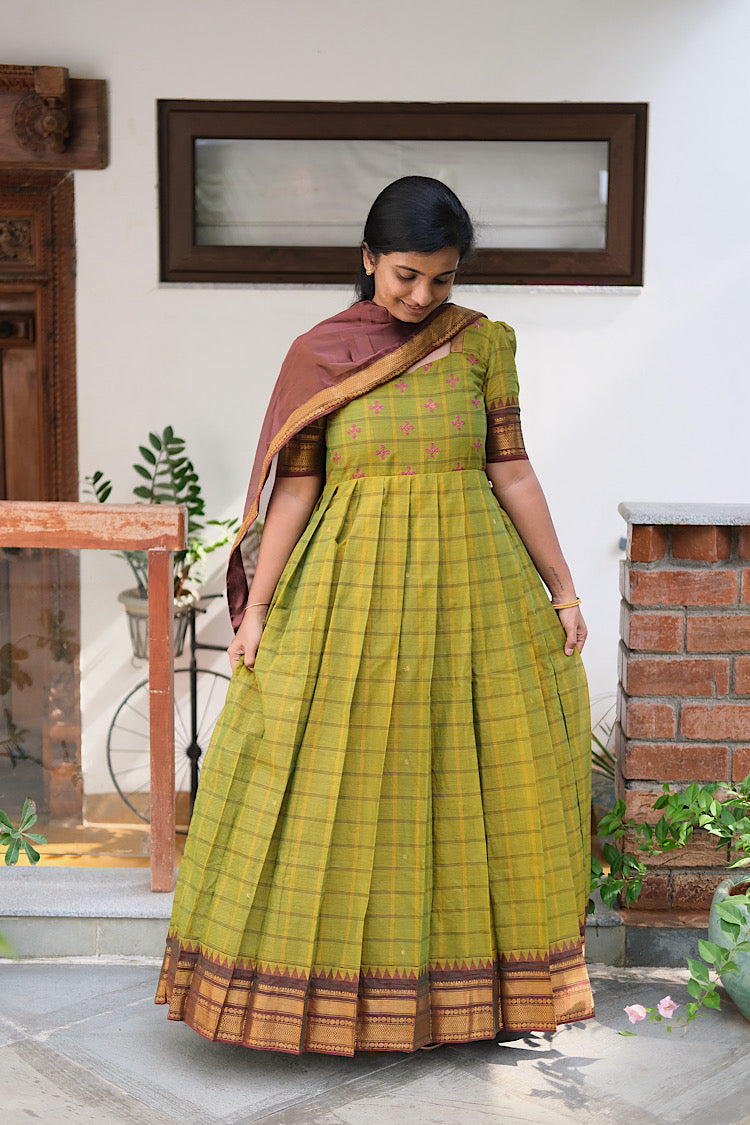 Akshara - Tea Green Cotton Multiwear Ethnic Set