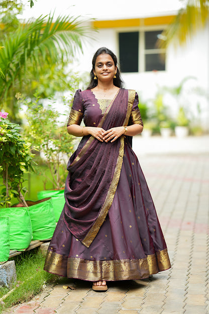 Mayuri - Maroon Banarasi Silk Multiwear Maxi Dress