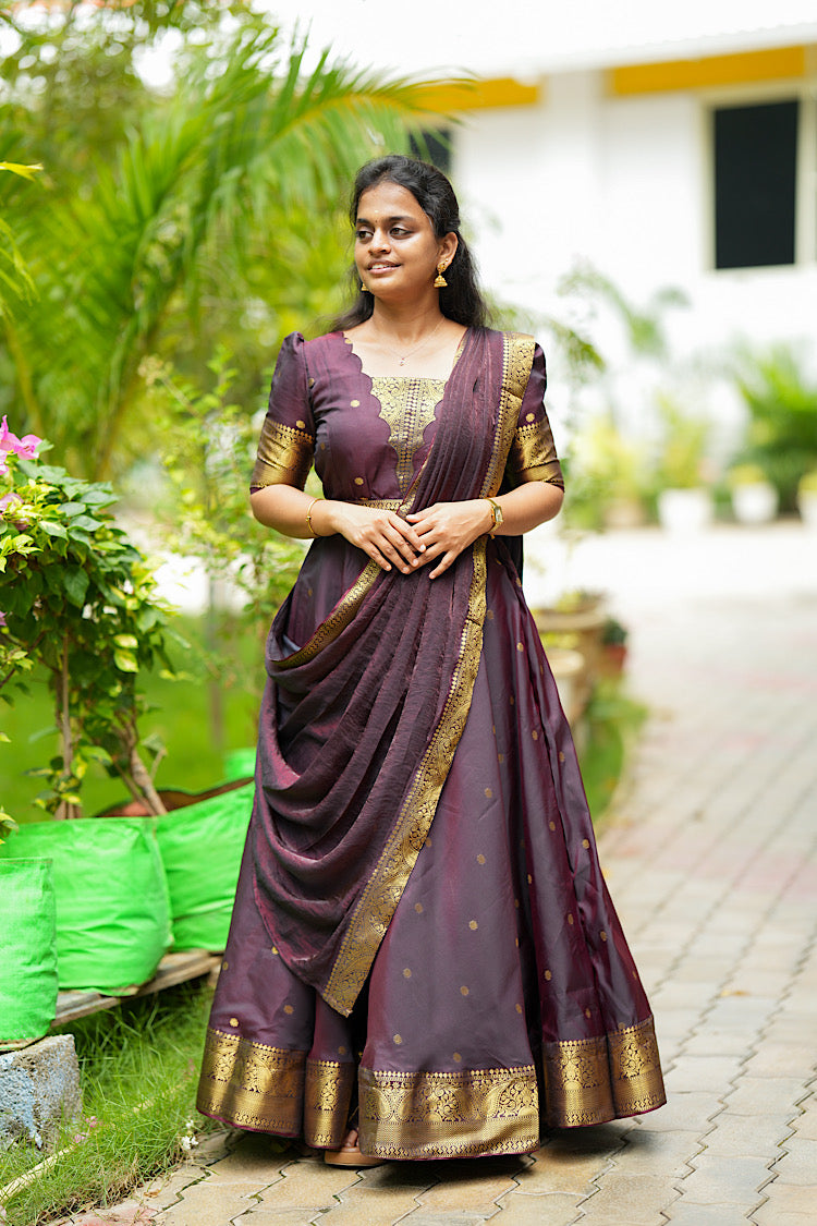Mayuri - Maroon Banarasi Silk Multiwear Maxi Dress