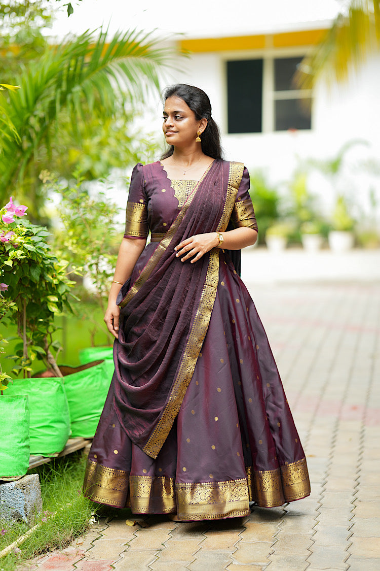 Mayuri - Maroon Banarasi Silk Multiwear Maxi Dress