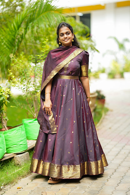 Mayuri - Maroon Banarasi Silk Multiwear Maxi Dress