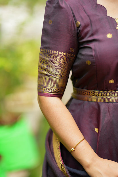 Mayuri - Maroon Banarasi Silk Multiwear Maxi Dress