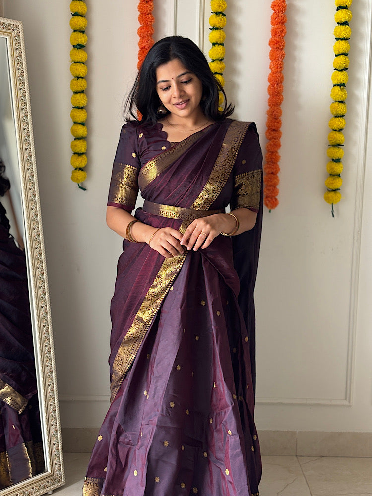 Mayuri - Maroon Banarasi Silk Multiwear Maxi Dress