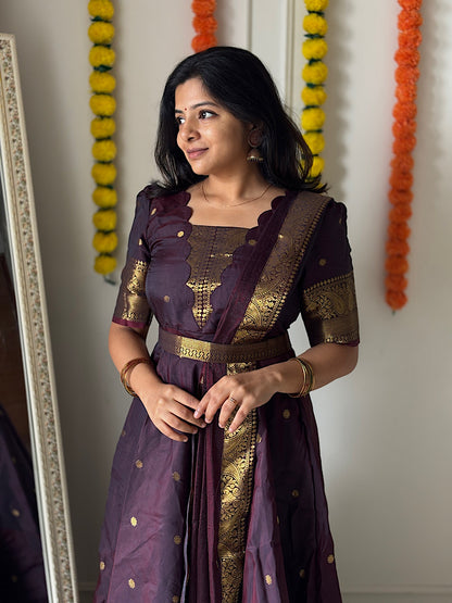 Mayuri - Maroon Banarasi Silk Multiwear Maxi Dress