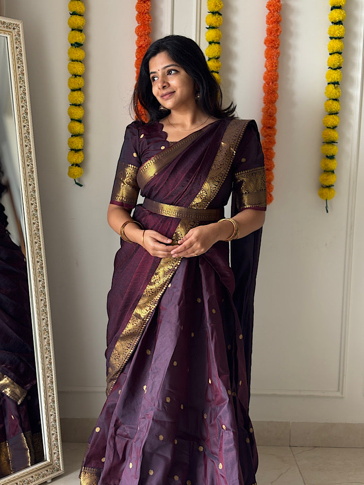 Mayuri - Maroon Banarasi Silk Multiwear Maxi Dress