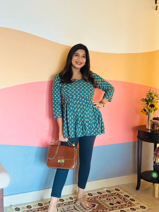 Isha - Teal Blue Peplum Top