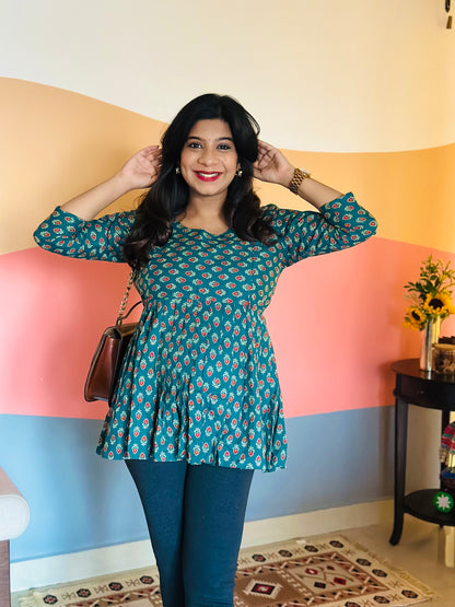 Isha - Teal Blue Peplum Top