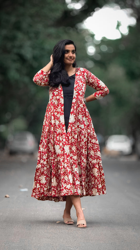 Madhi - Red Floral Multiwear Shrug Set