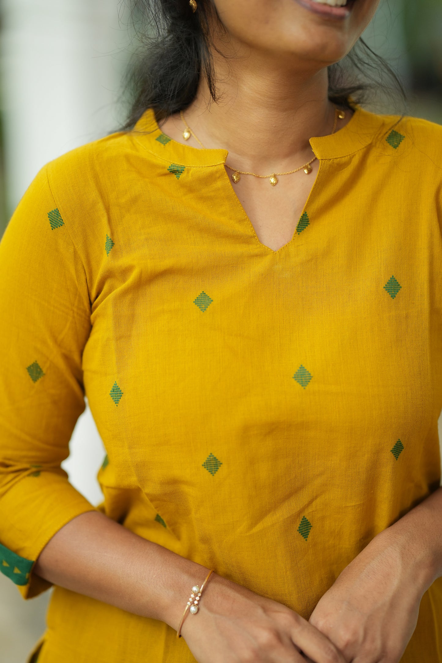 Mathura -  Yellow And Green Handloom Cotton Co-ord Set