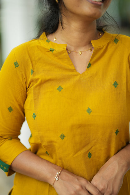 Mathura -  Yellow And Green Handloom Cotton Co-ord Set