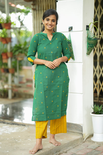 Mathura - Green And Yellow Handloom Cotton Co-ord Set