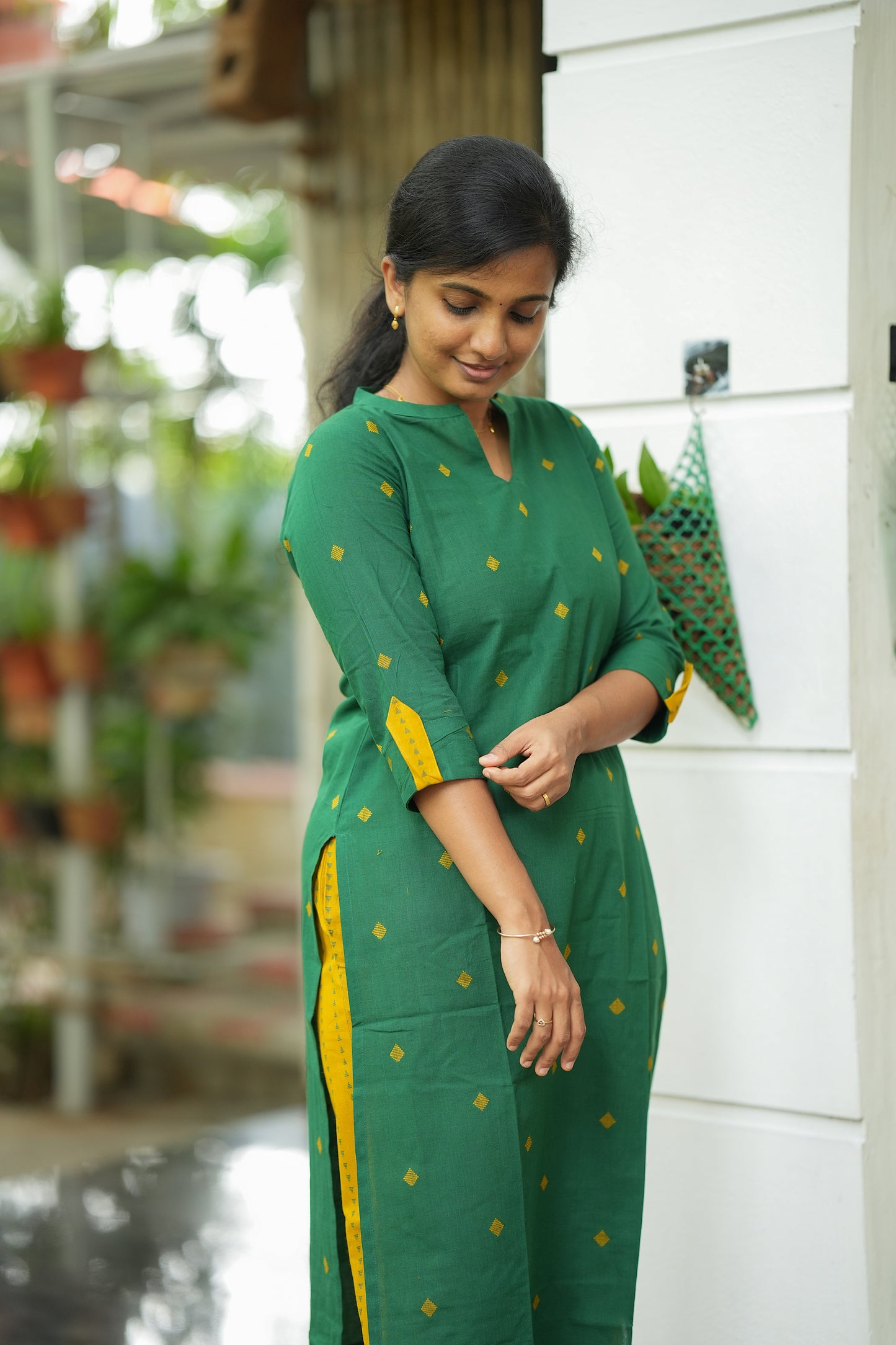 Mathura - Green And Yellow Handloom Cotton Co-ord Set