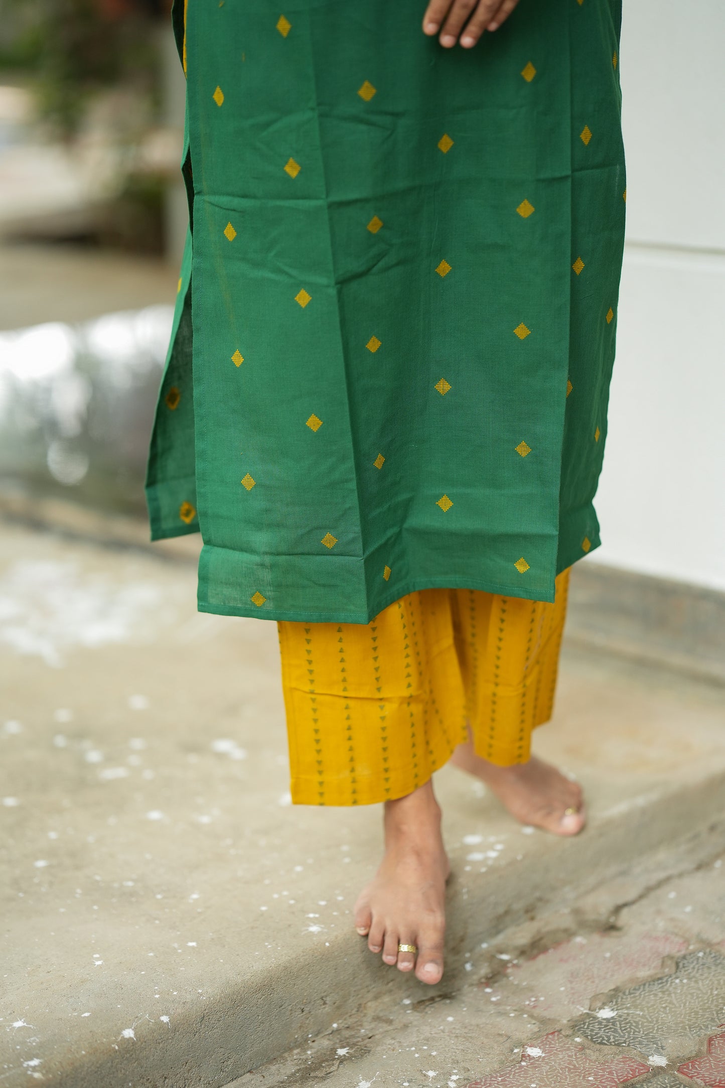 Mathura - Green And Yellow Handloom Cotton Co-ord Set