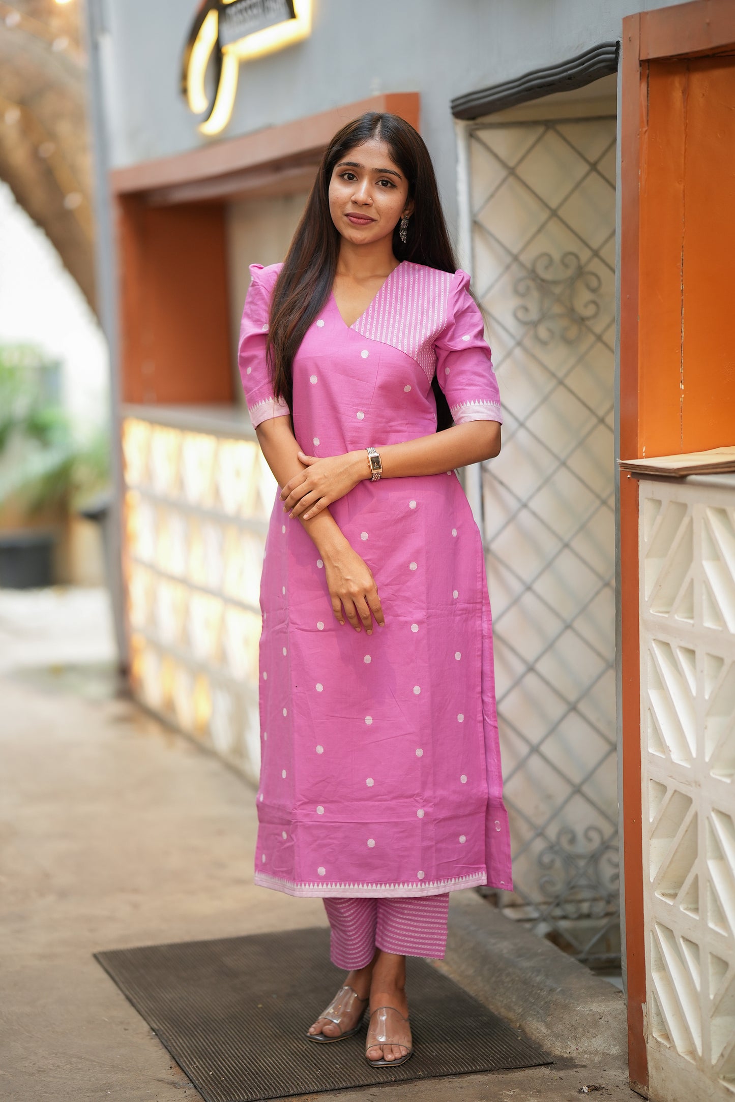 Saanvi -  Pink Handloom Kurti Set