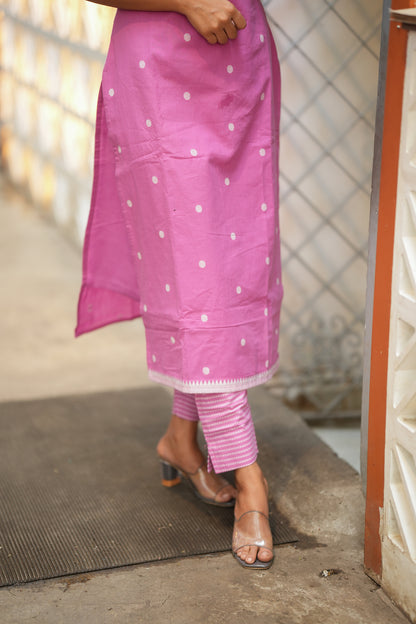 Saanvi -  Pink Handloom Kurti Set