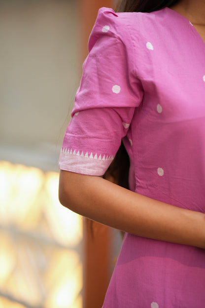 Saanvi -  Pink Handloom Kurti Set