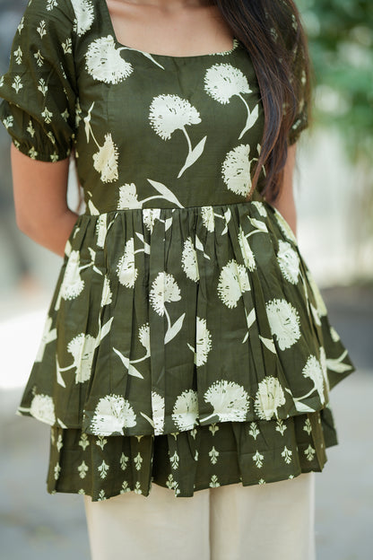 Anicham - Green Layer Peplum Top