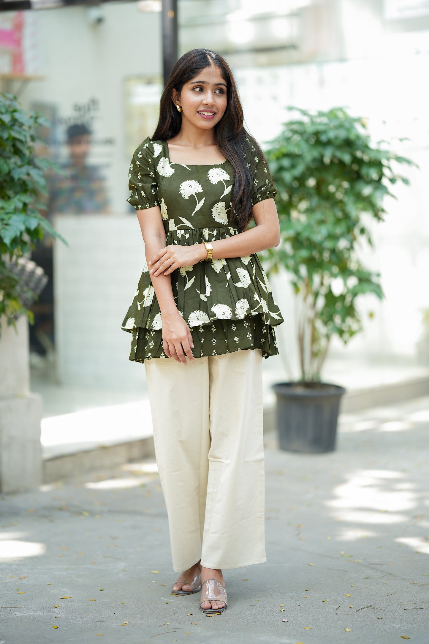 Anicham - Green Layer Peplum Top