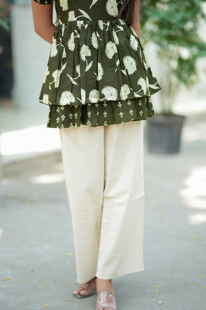 Anicham - Green Layer Peplum Top