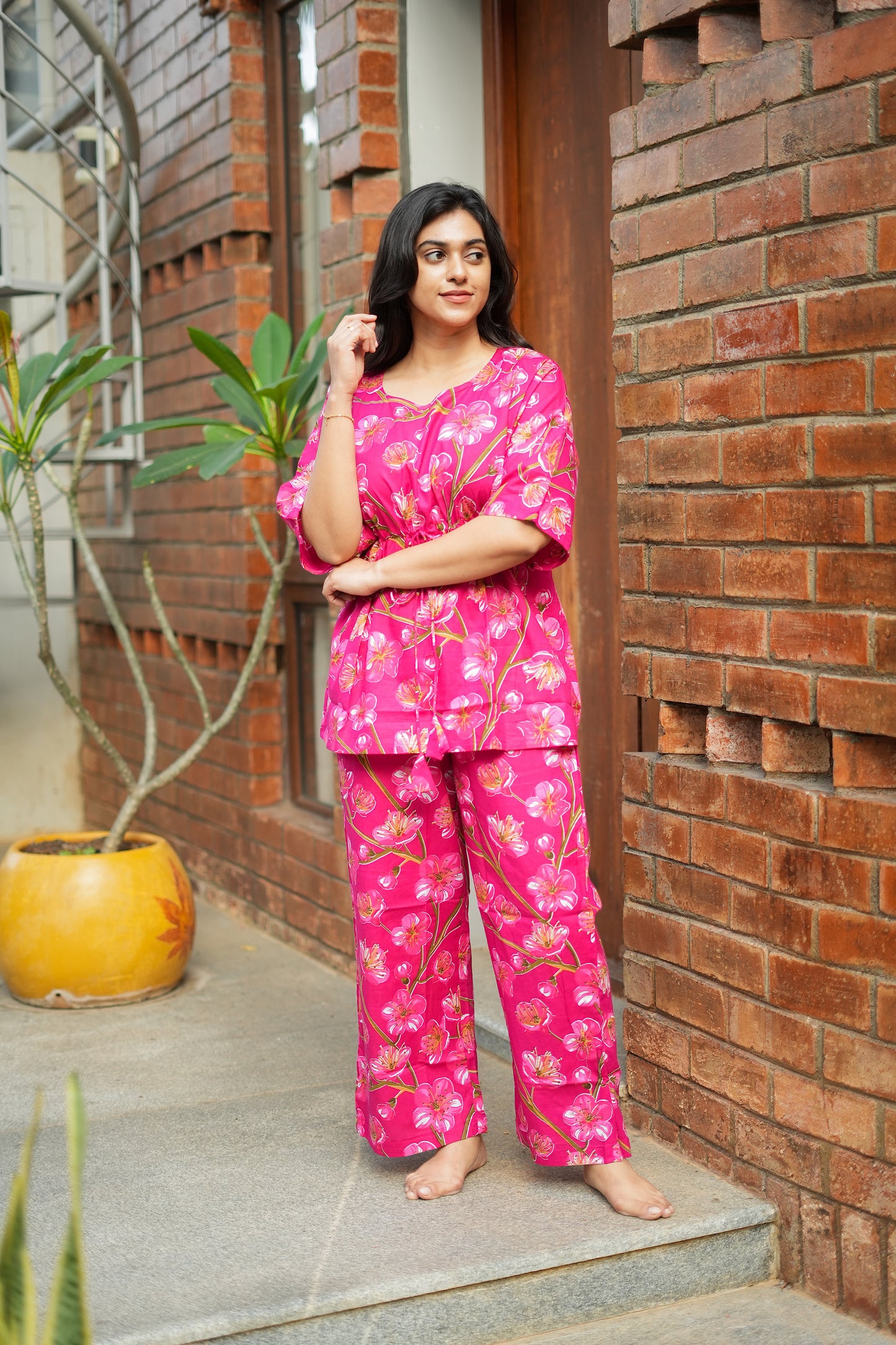 Jaanvi - Pink Kaftan Night Set