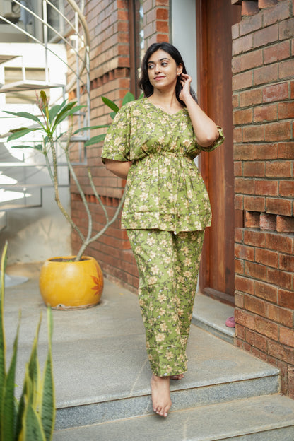 Jaanvi - Green Kaftan Night Set
