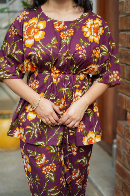 Jaanvi - Deep Plum Kaftan Night Set