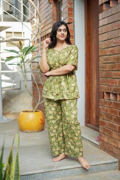 Jaanvi - Green Kaftan Night Set