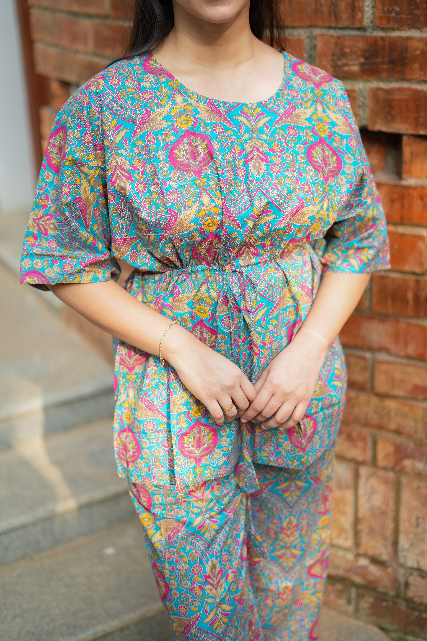 Jaanvi - Teal Blue Kaftan Night Set