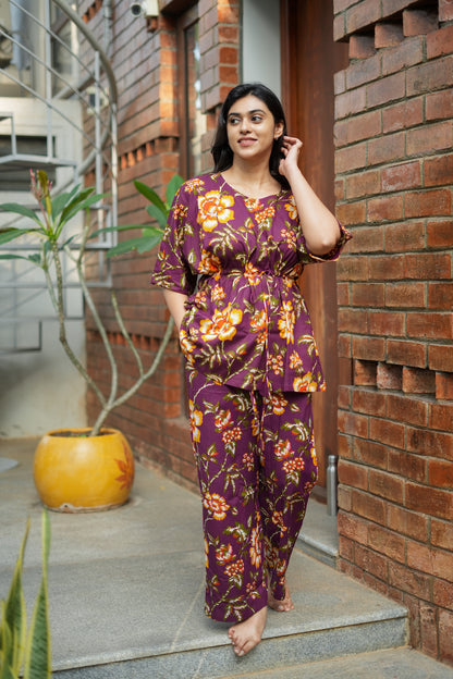 Jaanvi - Deep Plum Kaftan Night Set