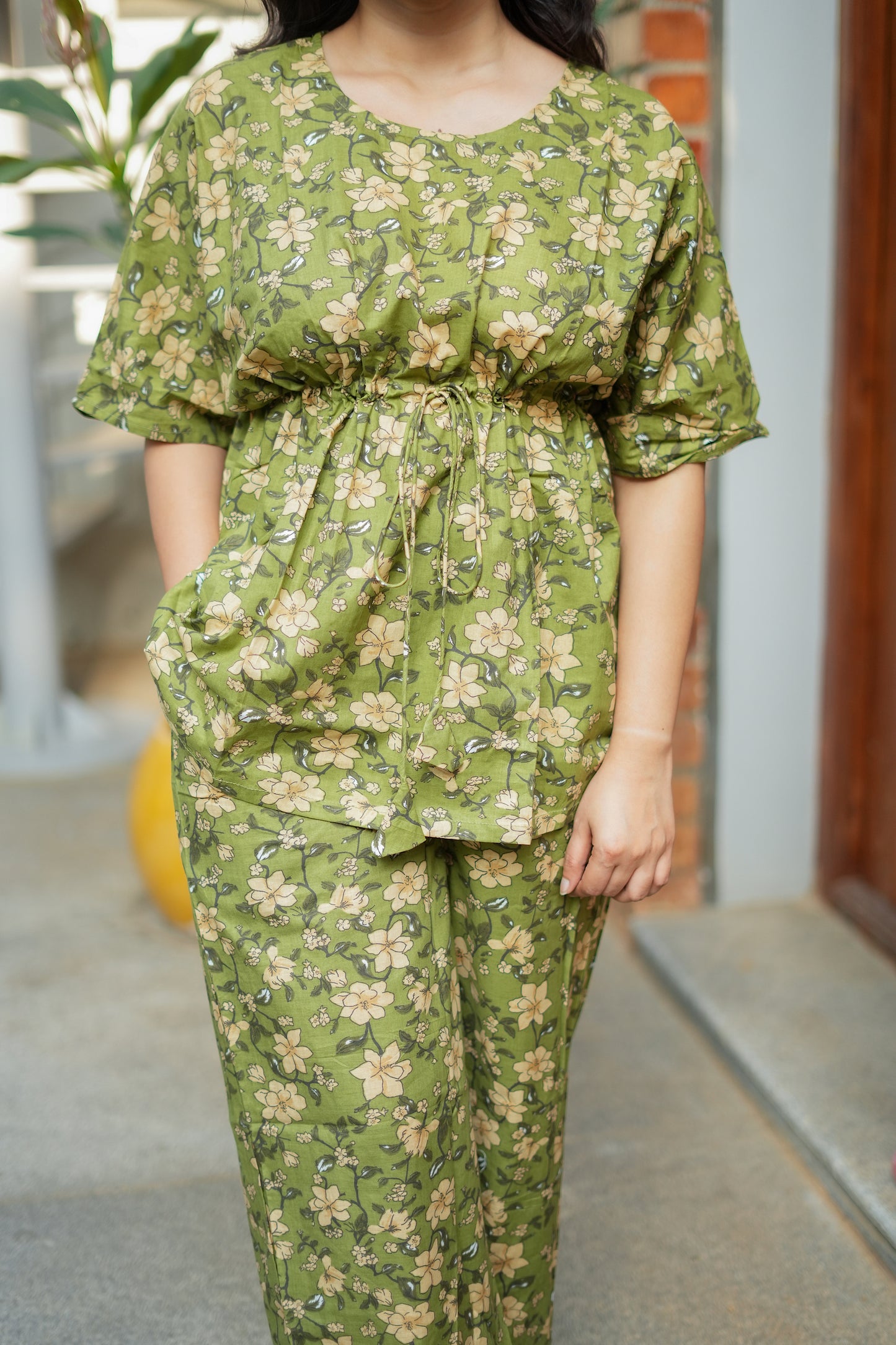 Jaanvi - Green Kaftan Night Set