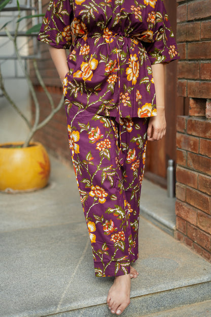 Jaanvi - Deep Plum Kaftan Night Set