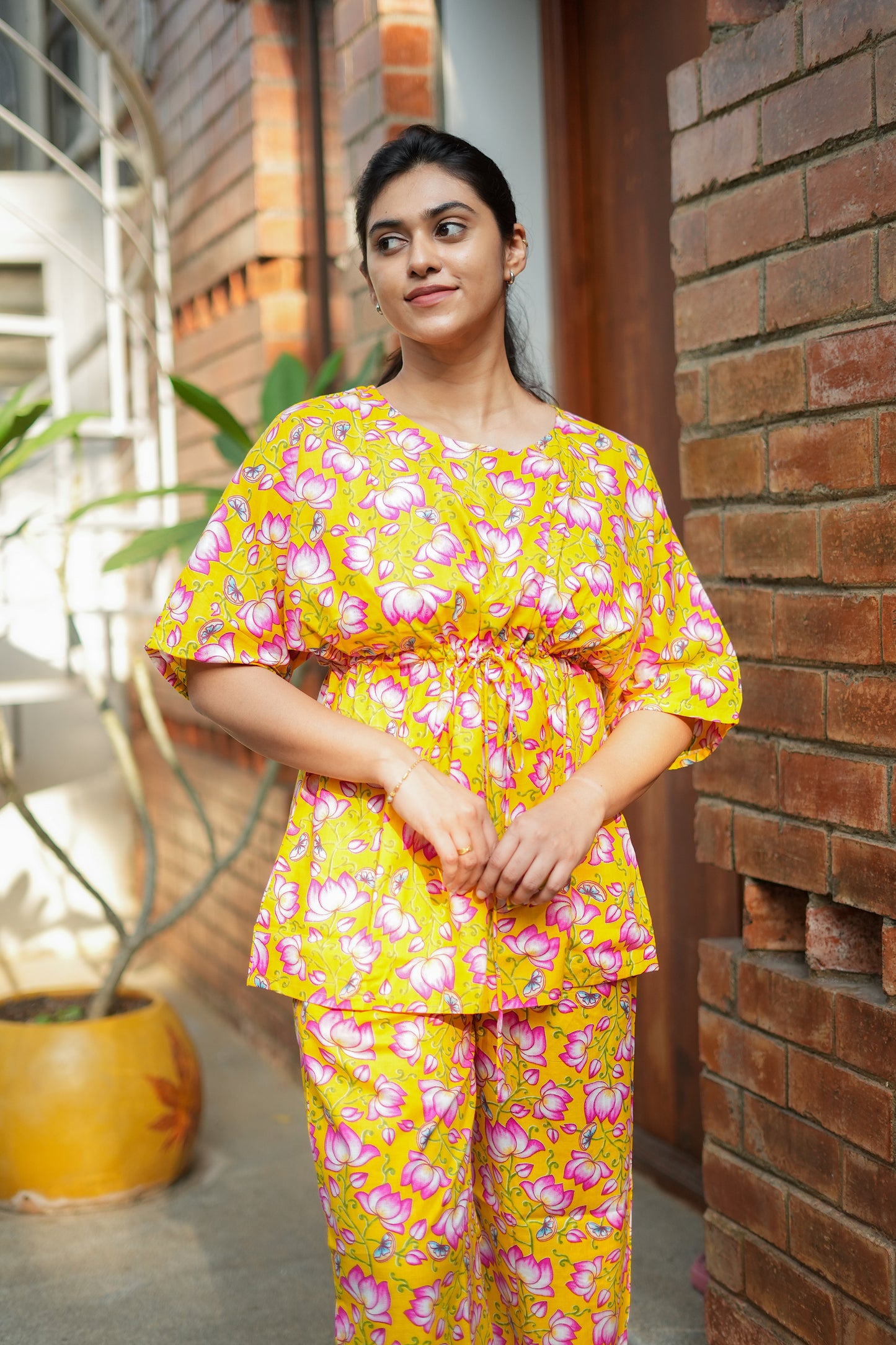 Jaanvi - Yellow Kaftan Night Set