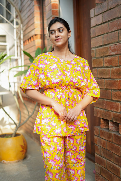 Jaanvi - Yellow Kaftan Night Set