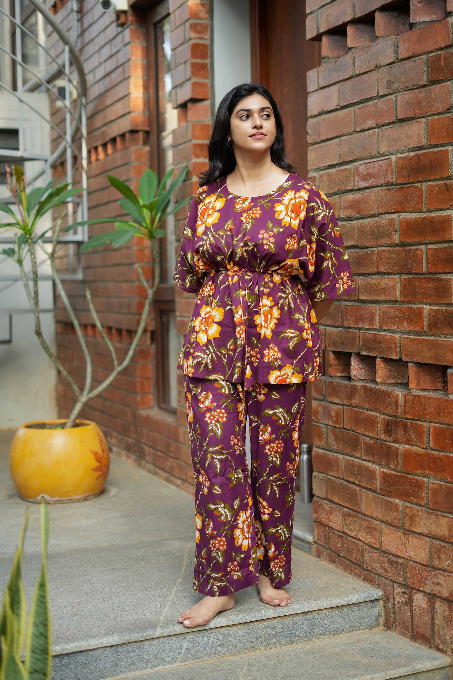 Jaanvi - Deep Plum Kaftan Night Set