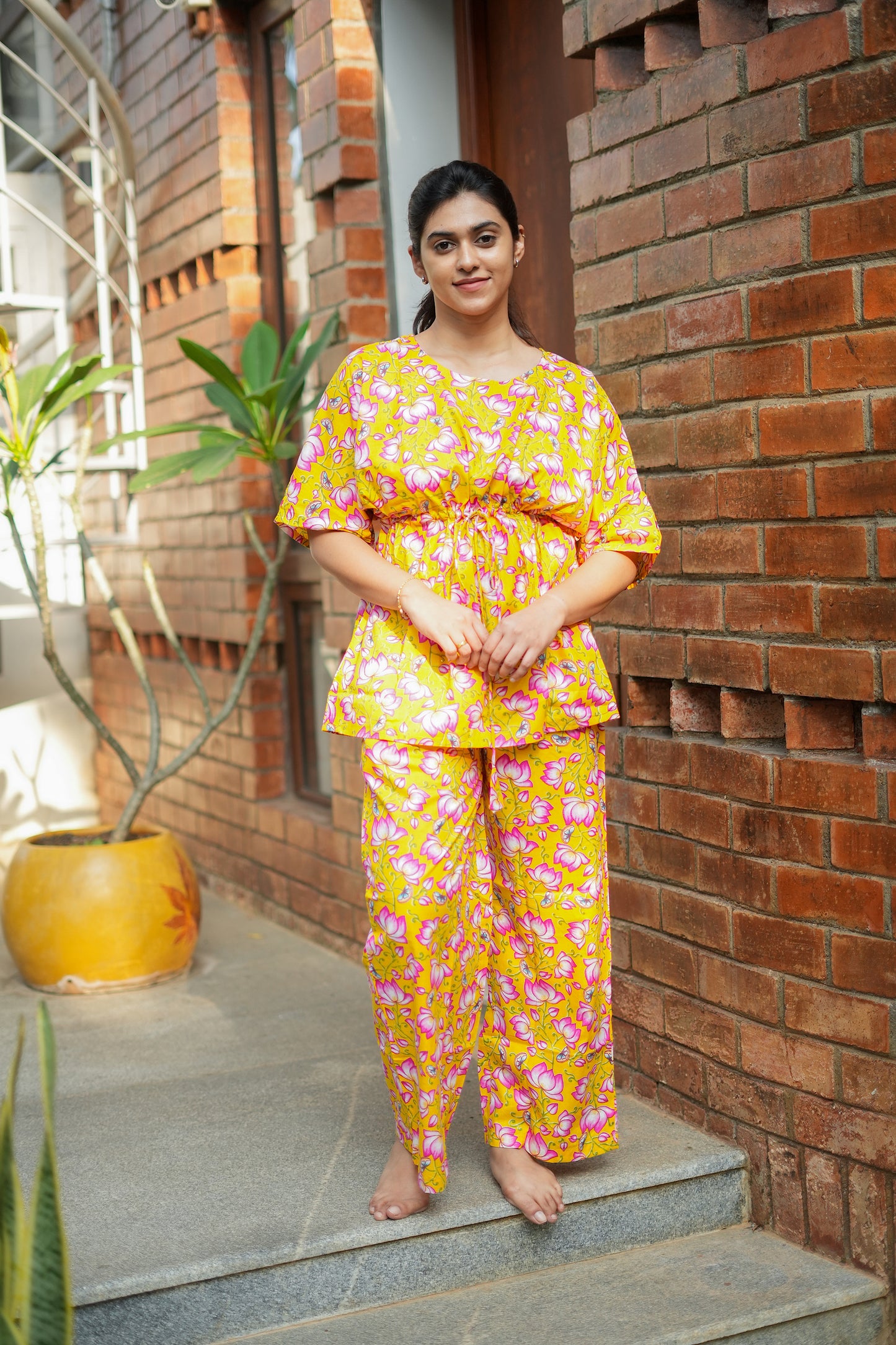Jaanvi - Yellow Kaftan Night Set