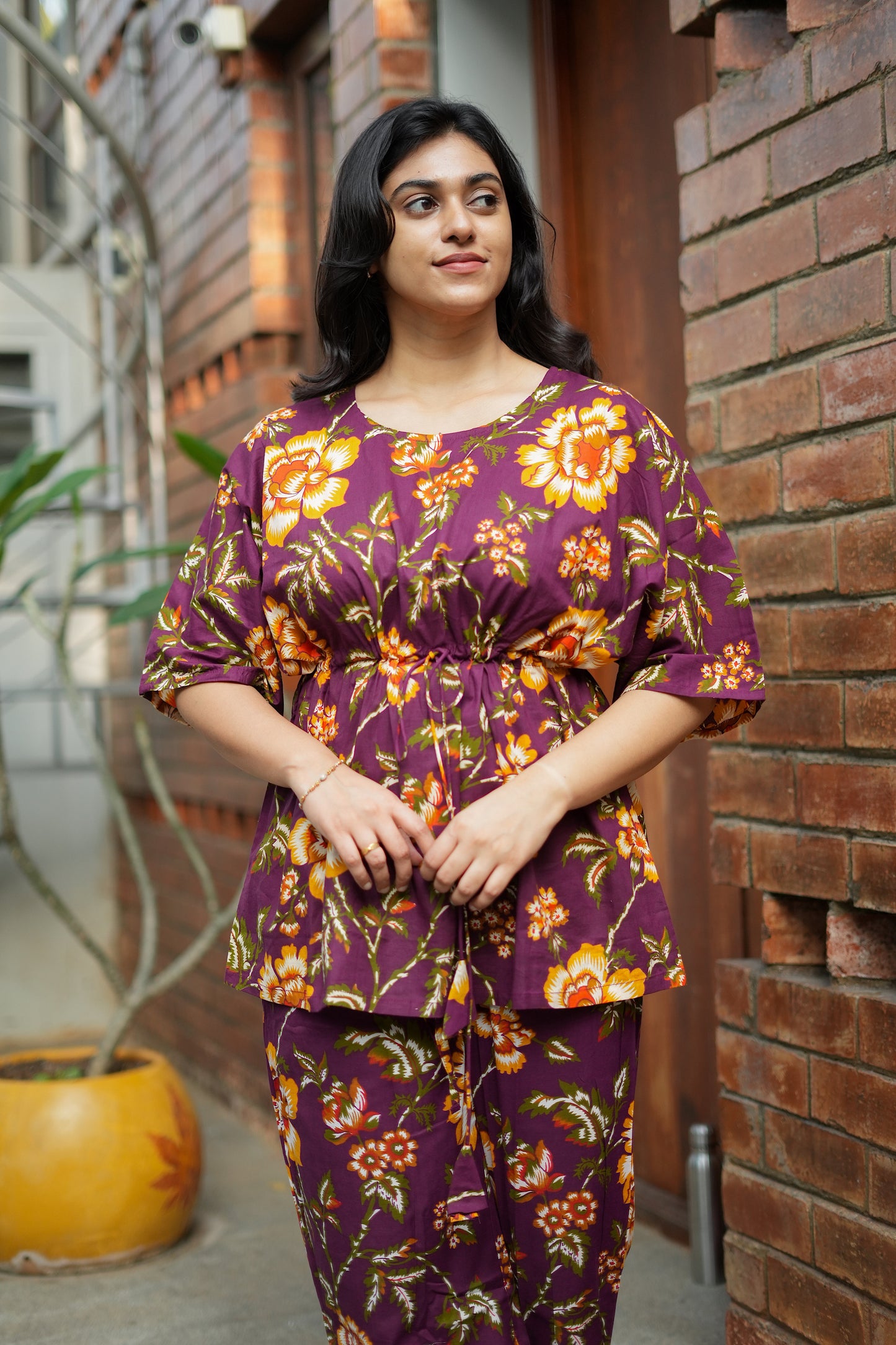Jaanvi - Deep Plum Kaftan Night Set