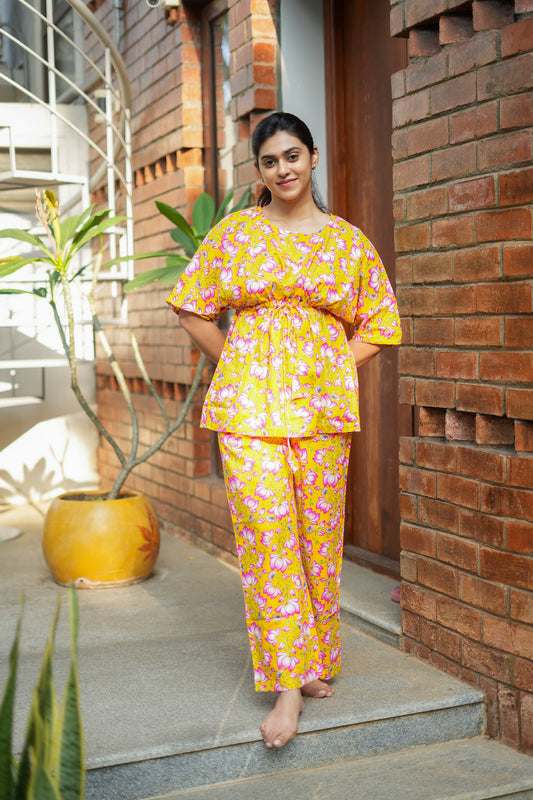 Jaanvi - Yellow Kaftan Night Suit