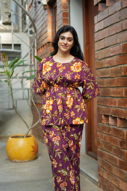 Jaanvi - Deep Plum Kaftan Night Set