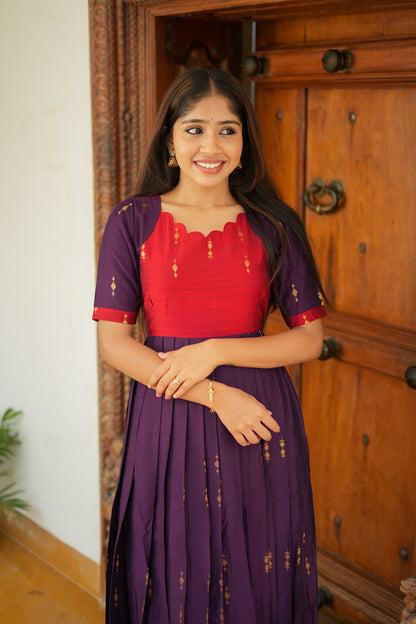 Niharika - Red And Plum Pleated Maxi