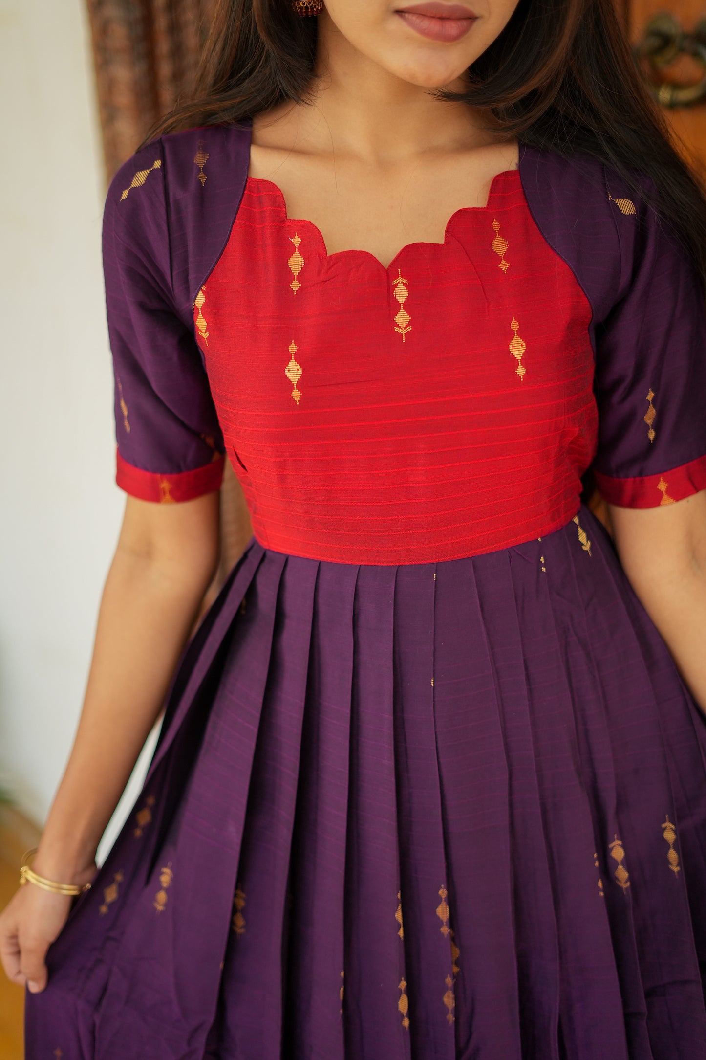 Niharika - Red And Plum Pleated Maxi