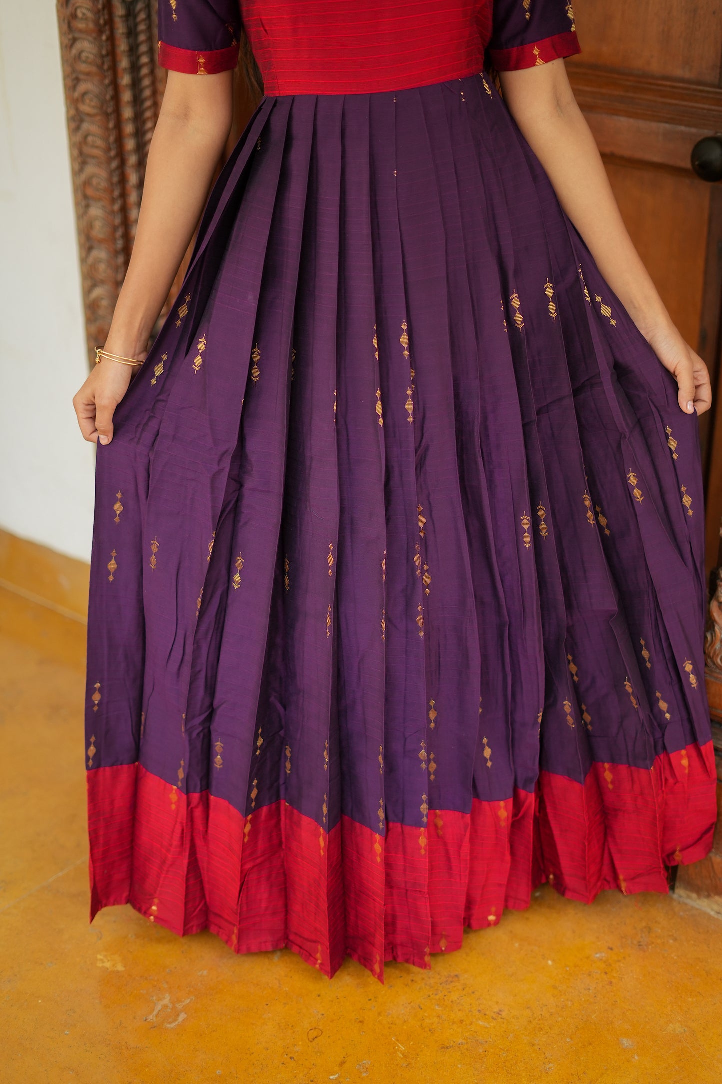 Niharika - Red And Plum Pleated Maxi