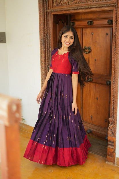 Niharika - Red And Plum Pleated Maxi